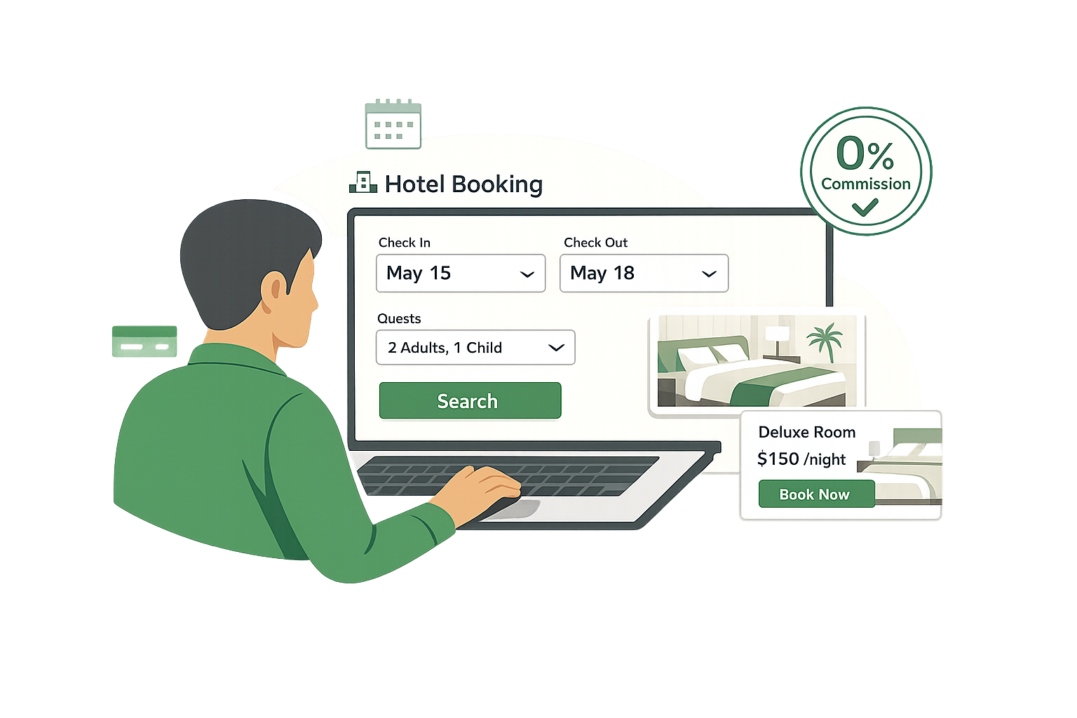 LodgeHog booking engine — guest room search, availability calendar and direct checkout